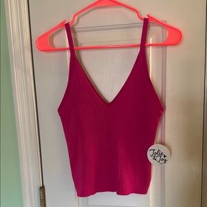 NWT Jolie & Joy Pink Sleeveless Knit Sweater Crop Top Juniors Bright Size Large